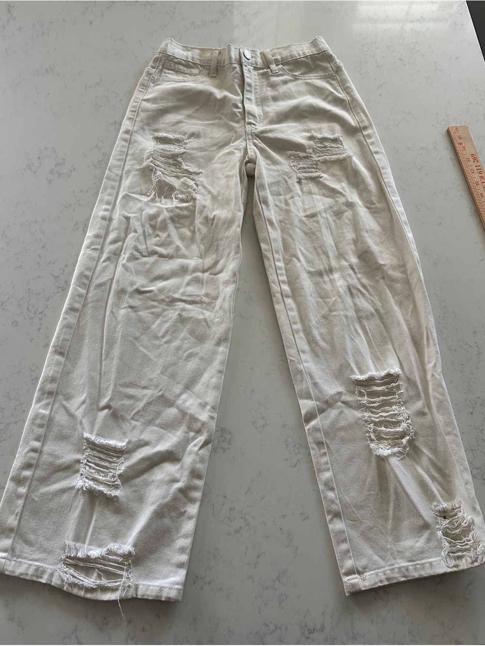 HABITUAL Girls Denim Wide-Leg Pants cream off white Size 14 Pockets Button